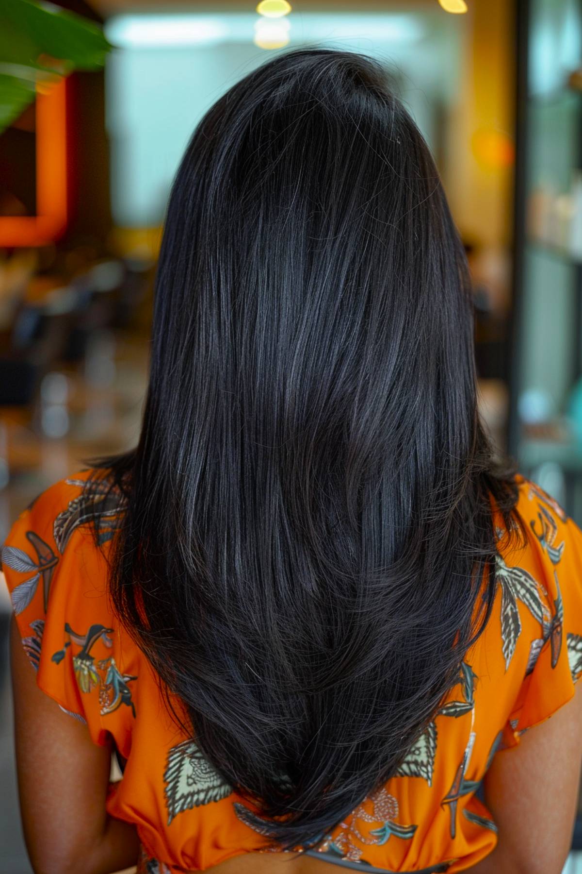 Long layered hair in v shape