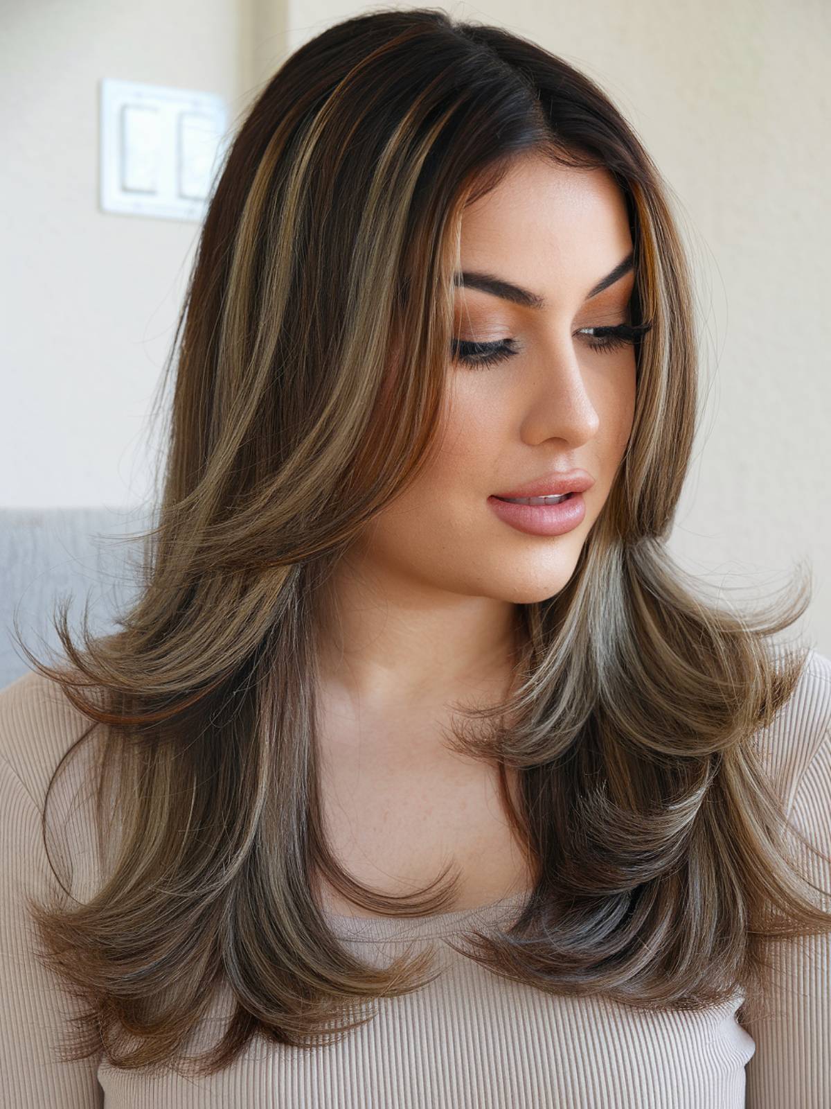 Long layered hair for straight thick hair and round faces