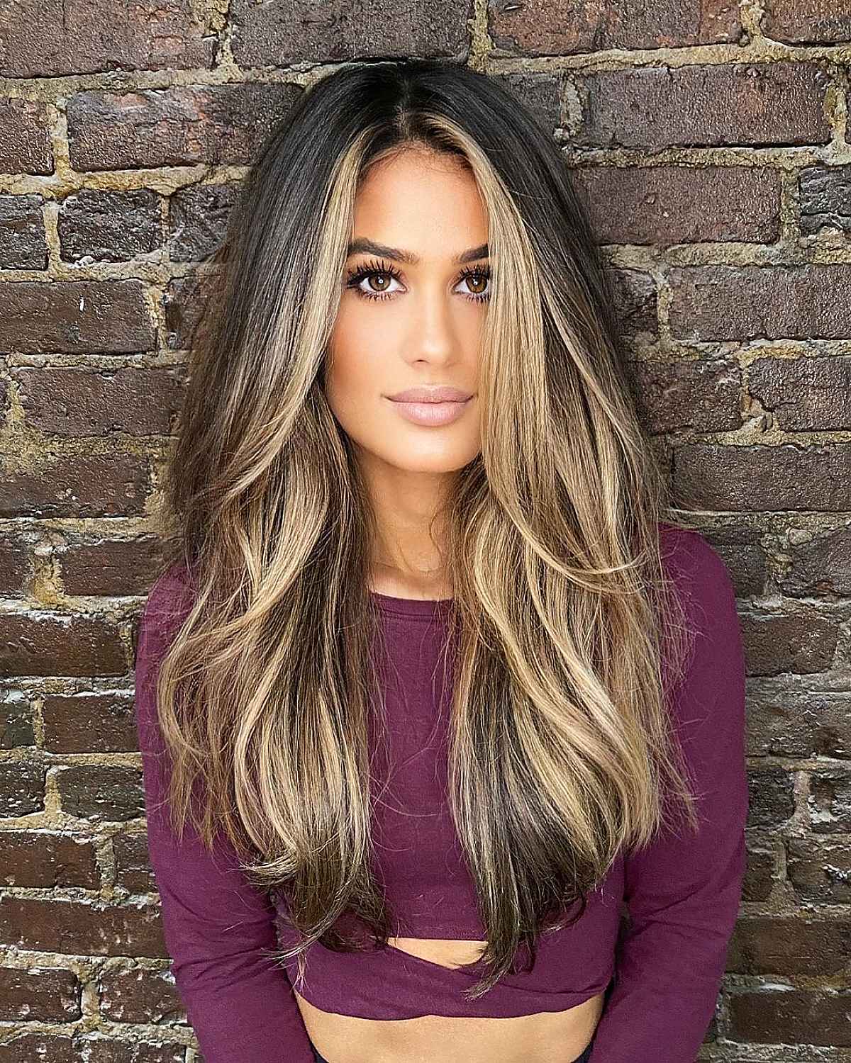 Long Layered Hair with Blonde Money Pieces