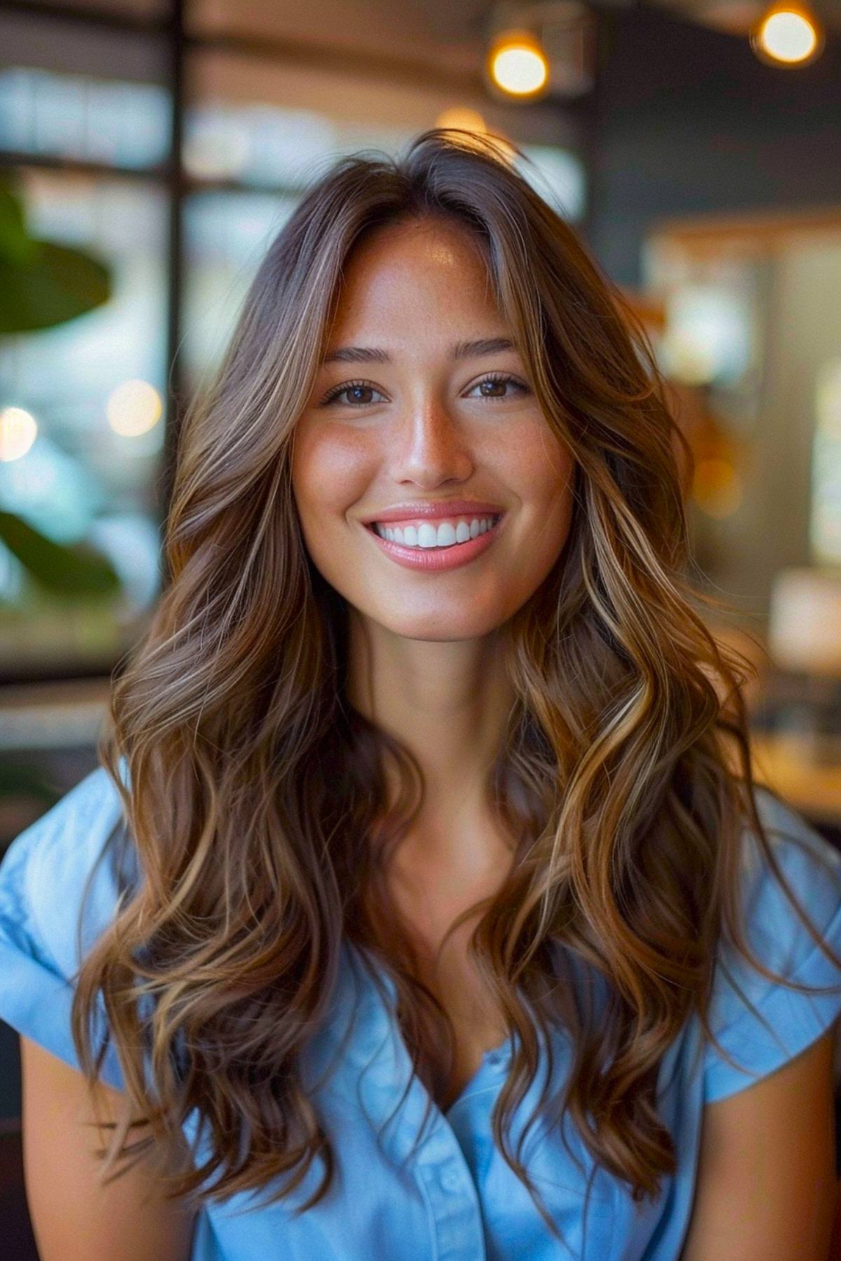 Long layered hair with wavy texture