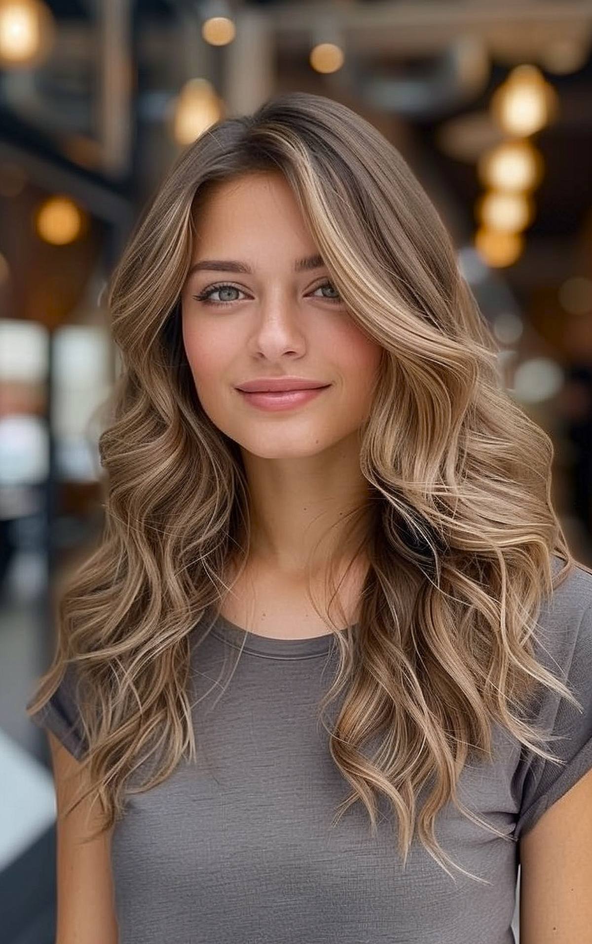 Long layered haircuts for thick hair side part with blonde balayage