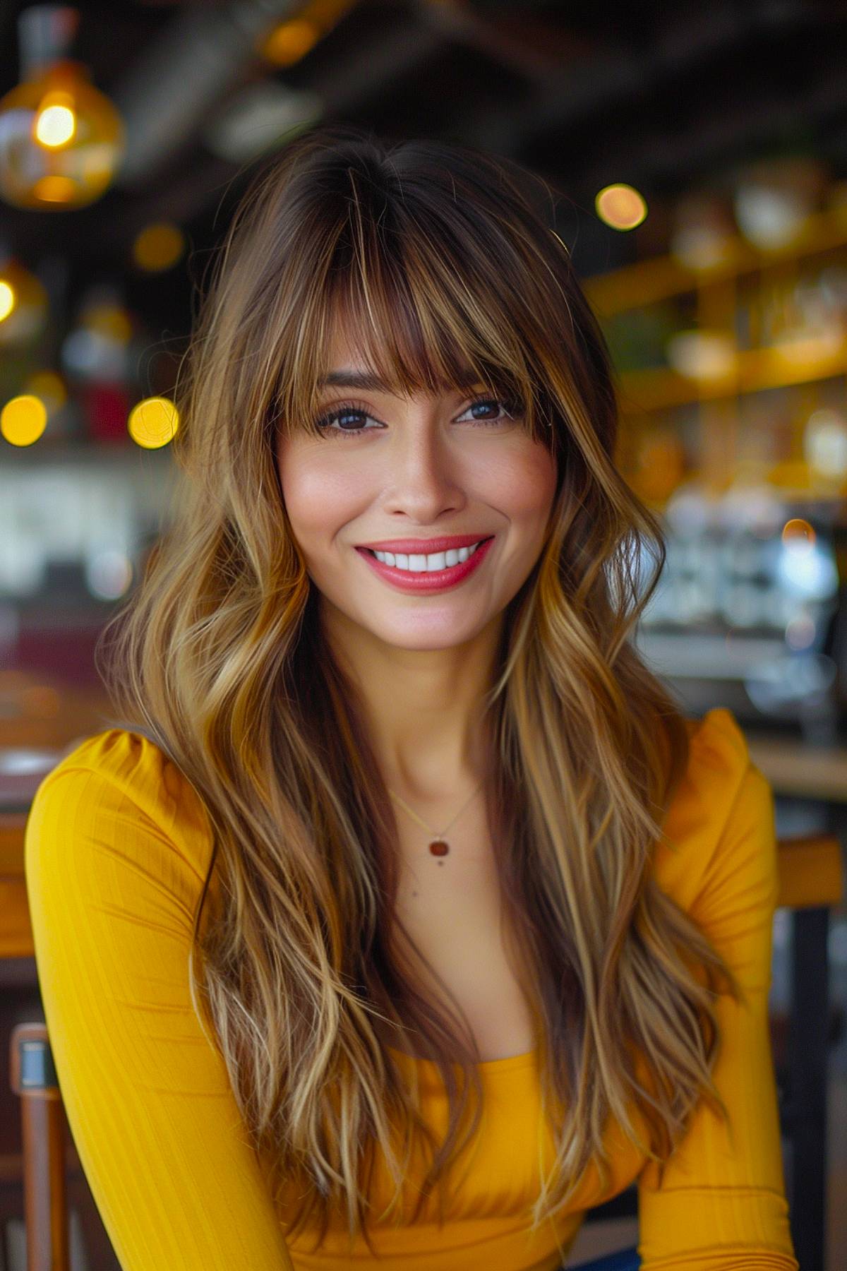 Long layered hair with long bangs