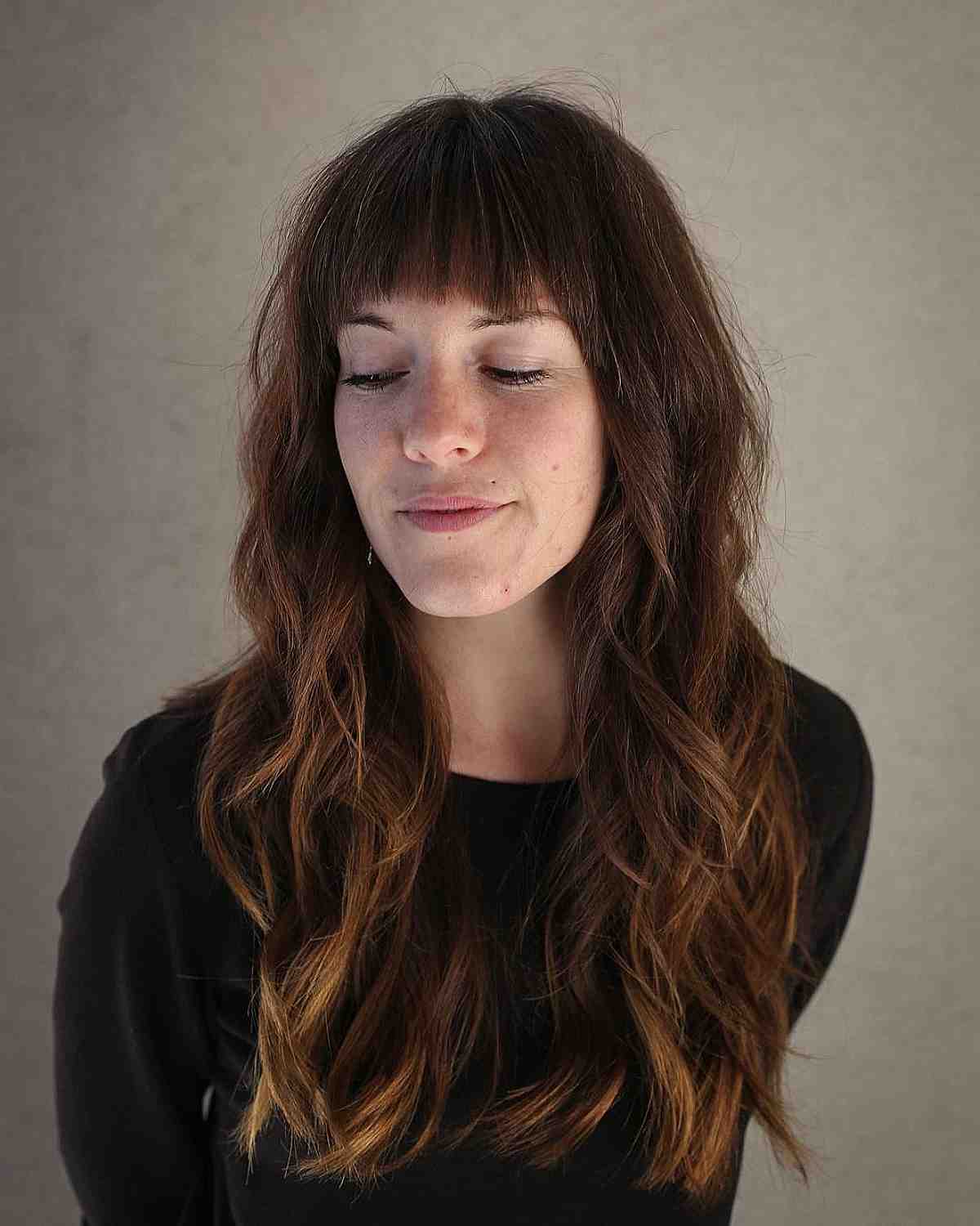Long Layered Loose Waves with Textured Bangs