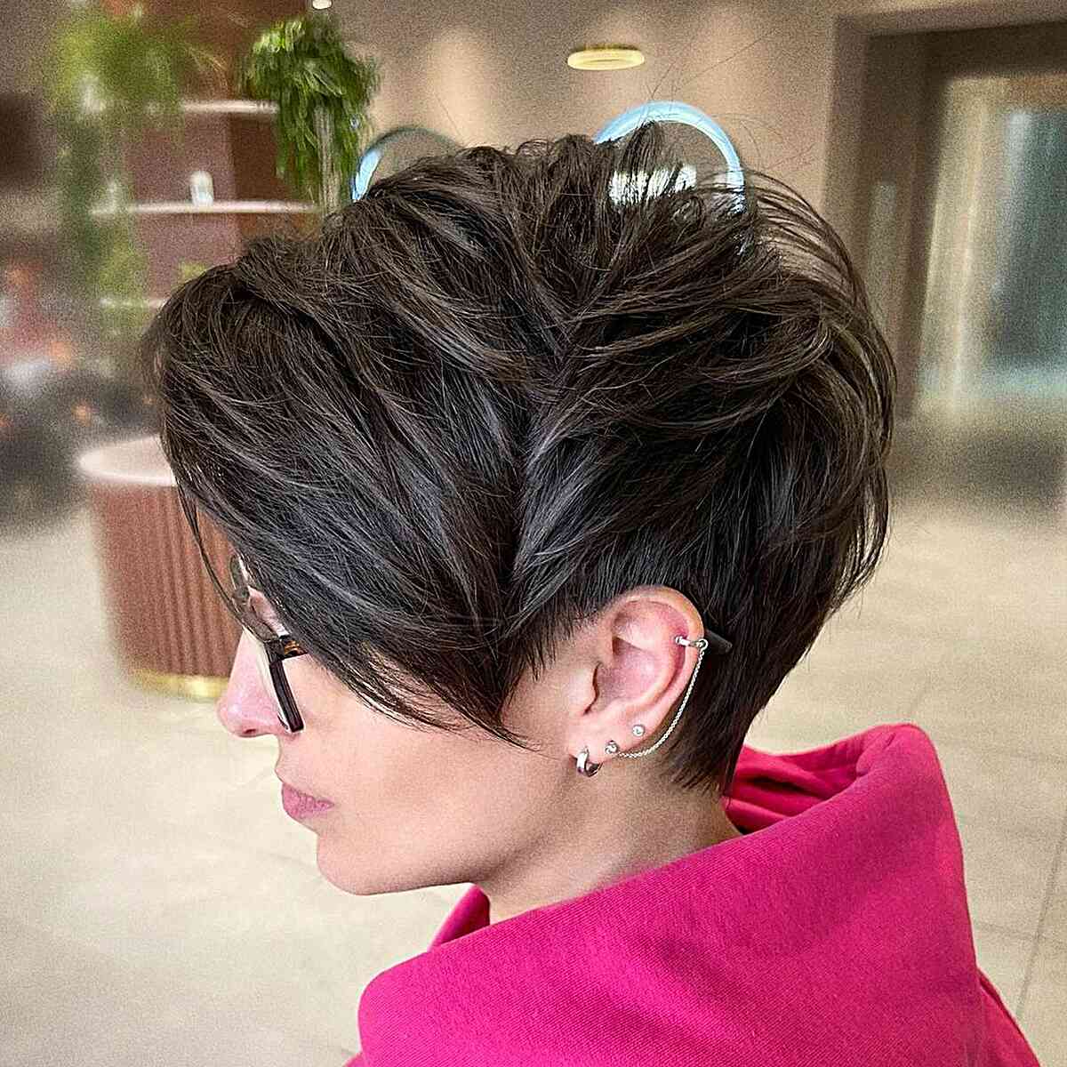 Long Layered Pixie Cut for Short Hair and women with glasses