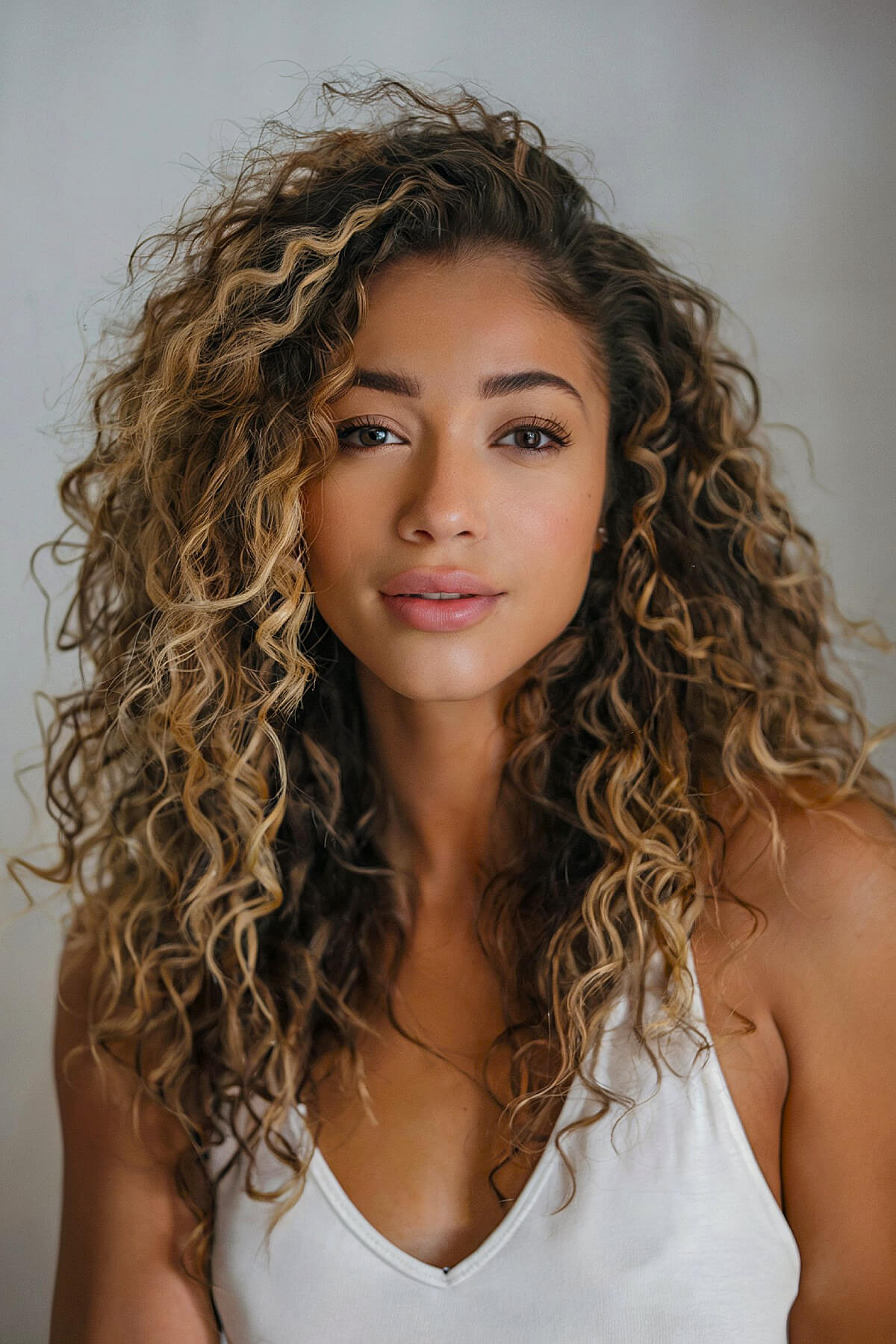 Long layers face-framing curly hair