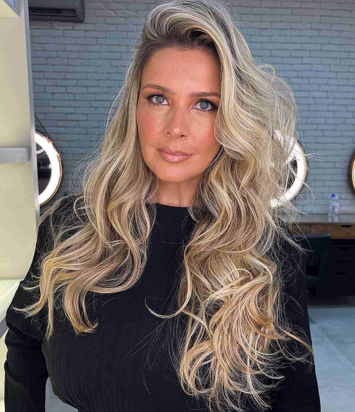 Long Layers with Messy Waves for Women Over 40 with Thick Hair