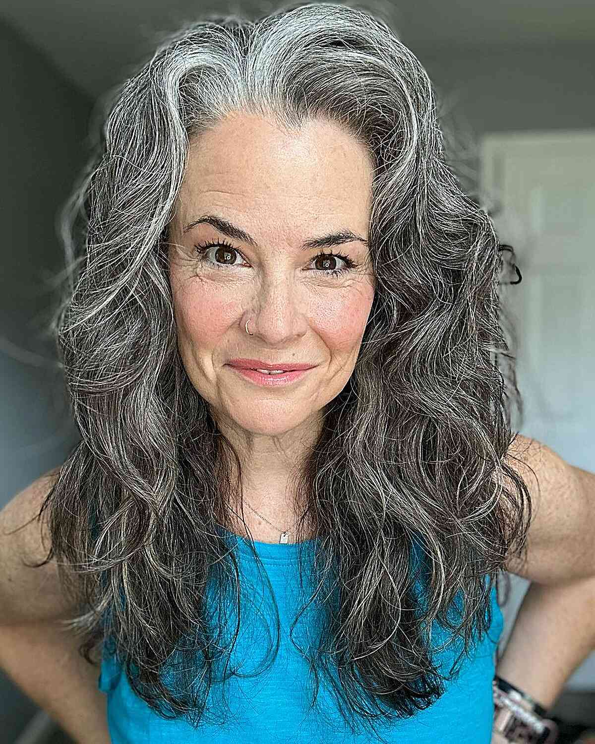 Long-Length Curly Hair with Jagged Layers for Women Over 60
