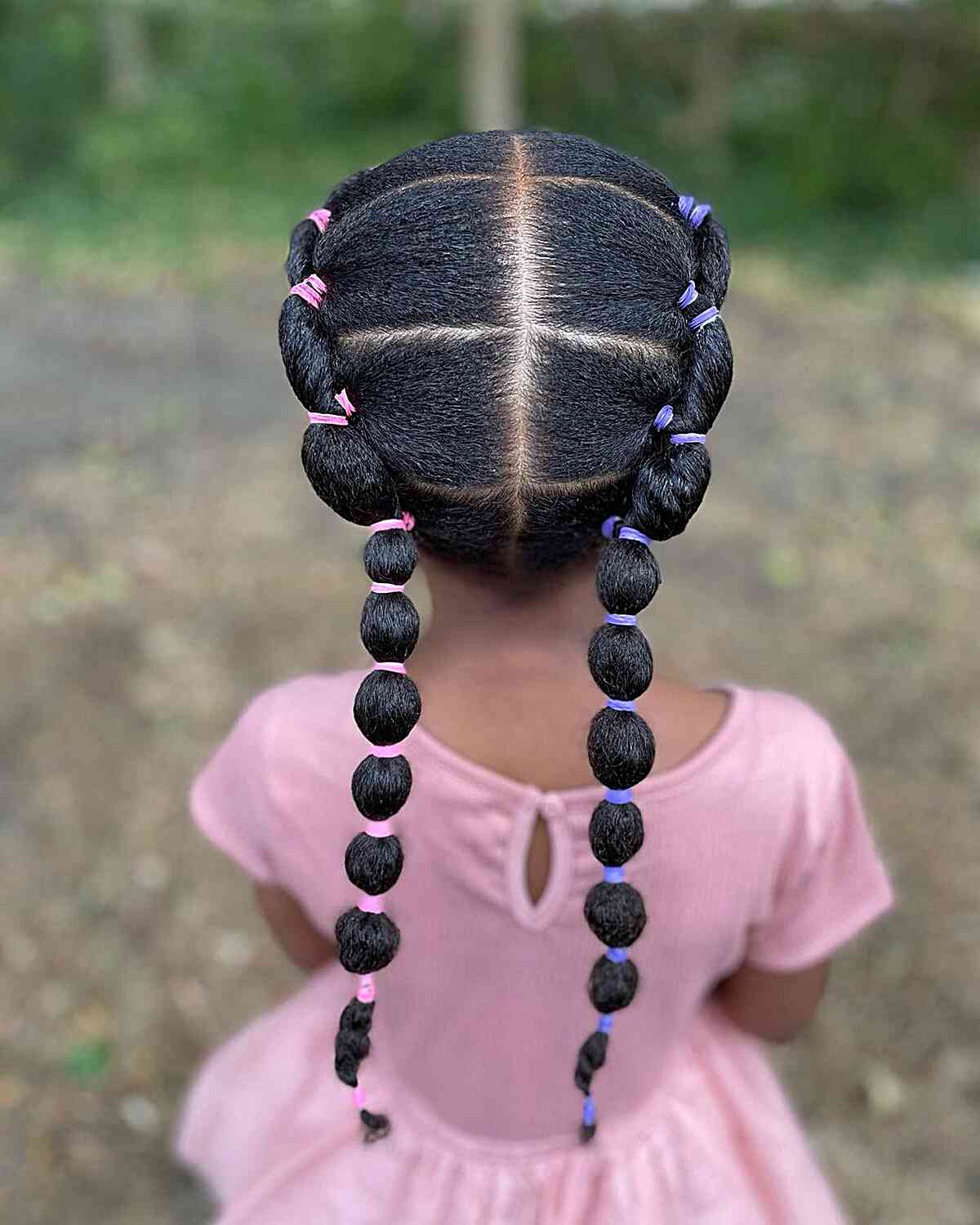 Long-Length Double Bubble Braids for Young Girls' Natural Hair