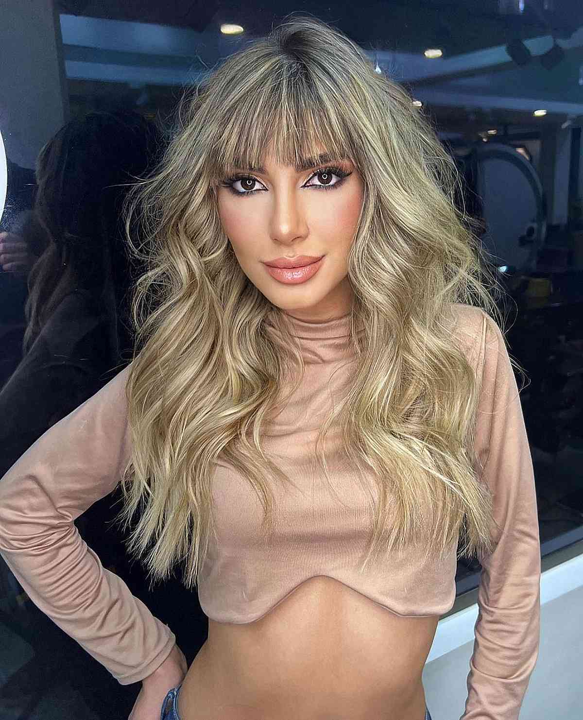 Long-Length Haircut with Full Bangs for Summer