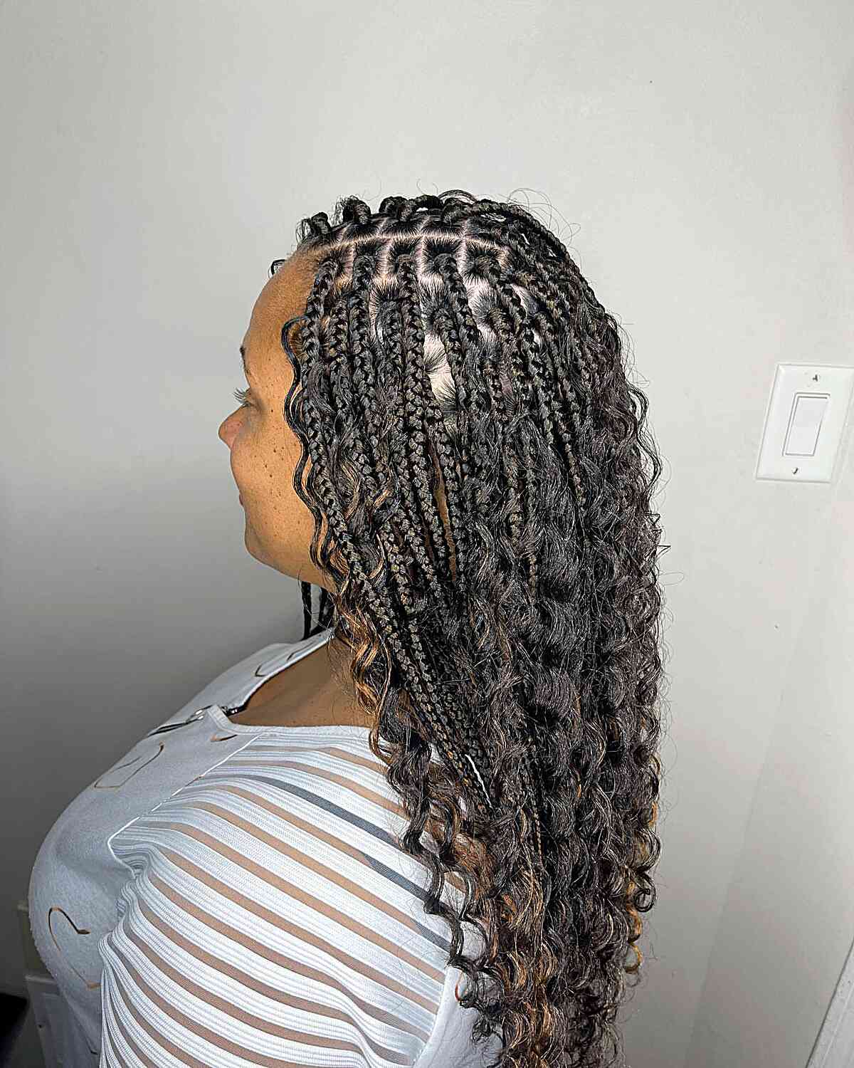 Long-Length Knotless Goddess Braids with Curled Pieces