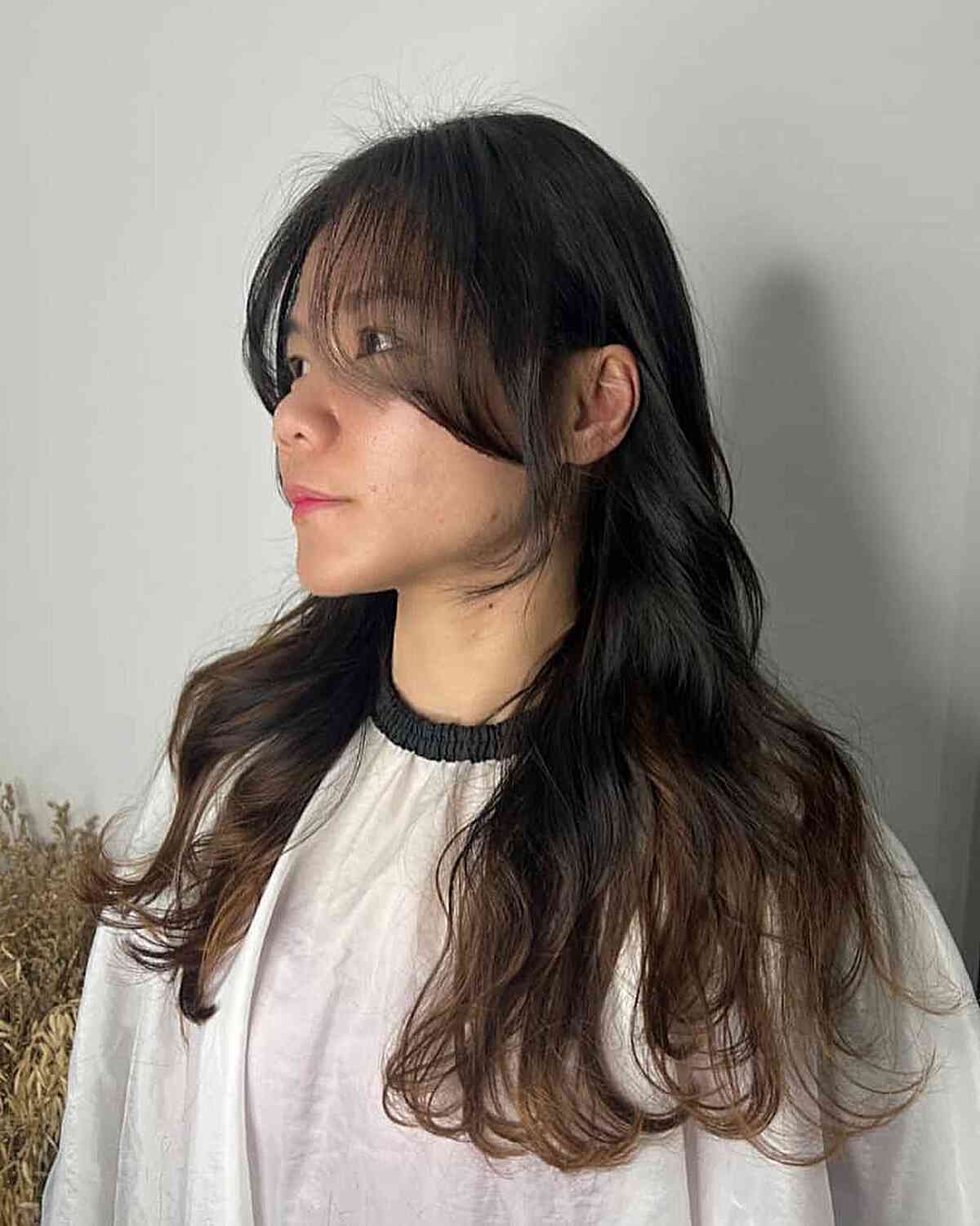 Layers and Waves with Long Curtain Bangs