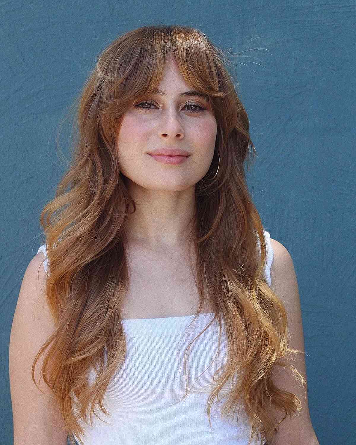 Long-Length Waves with Curtain Bangs for Wavy Hair