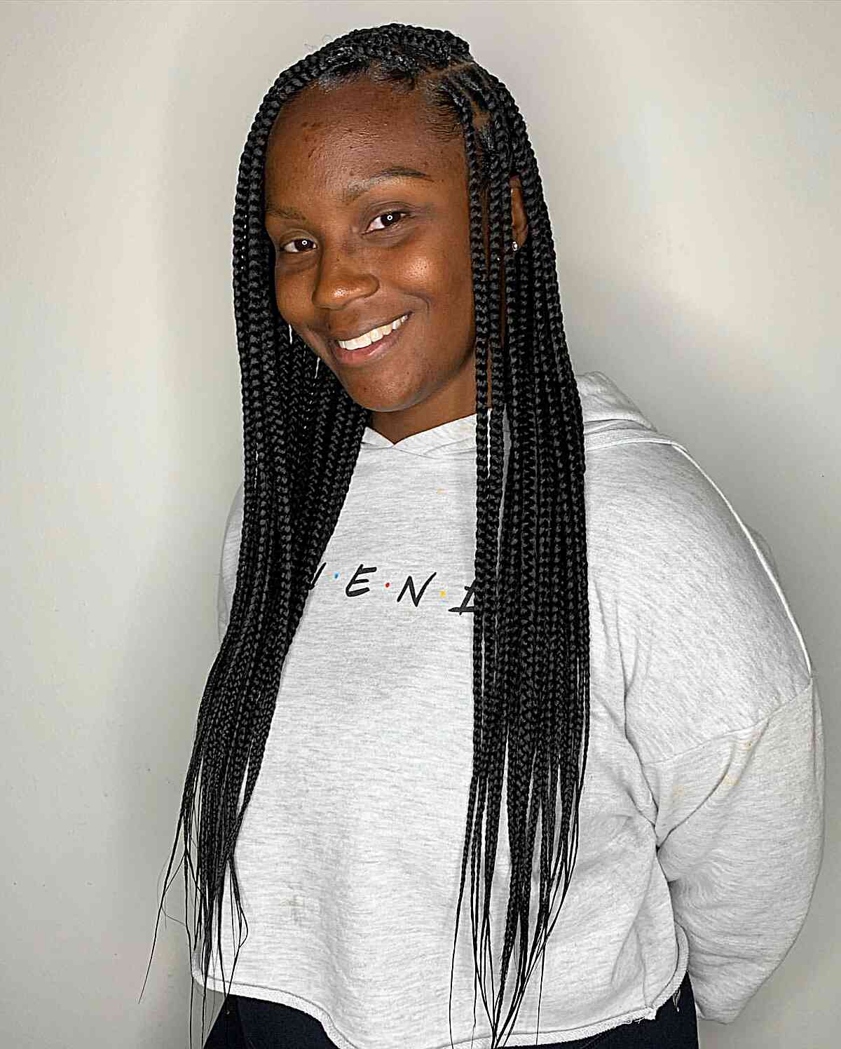 Long Medium-Sized Knotless Box Braids with Deep Side Part