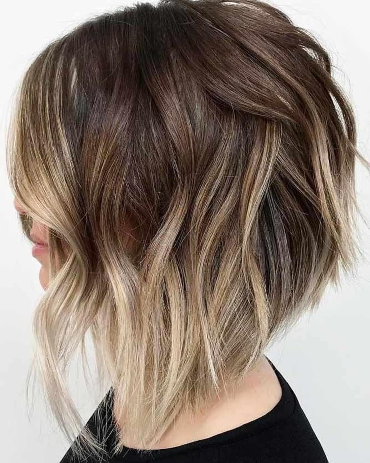 Long messy bob with blonde ombre