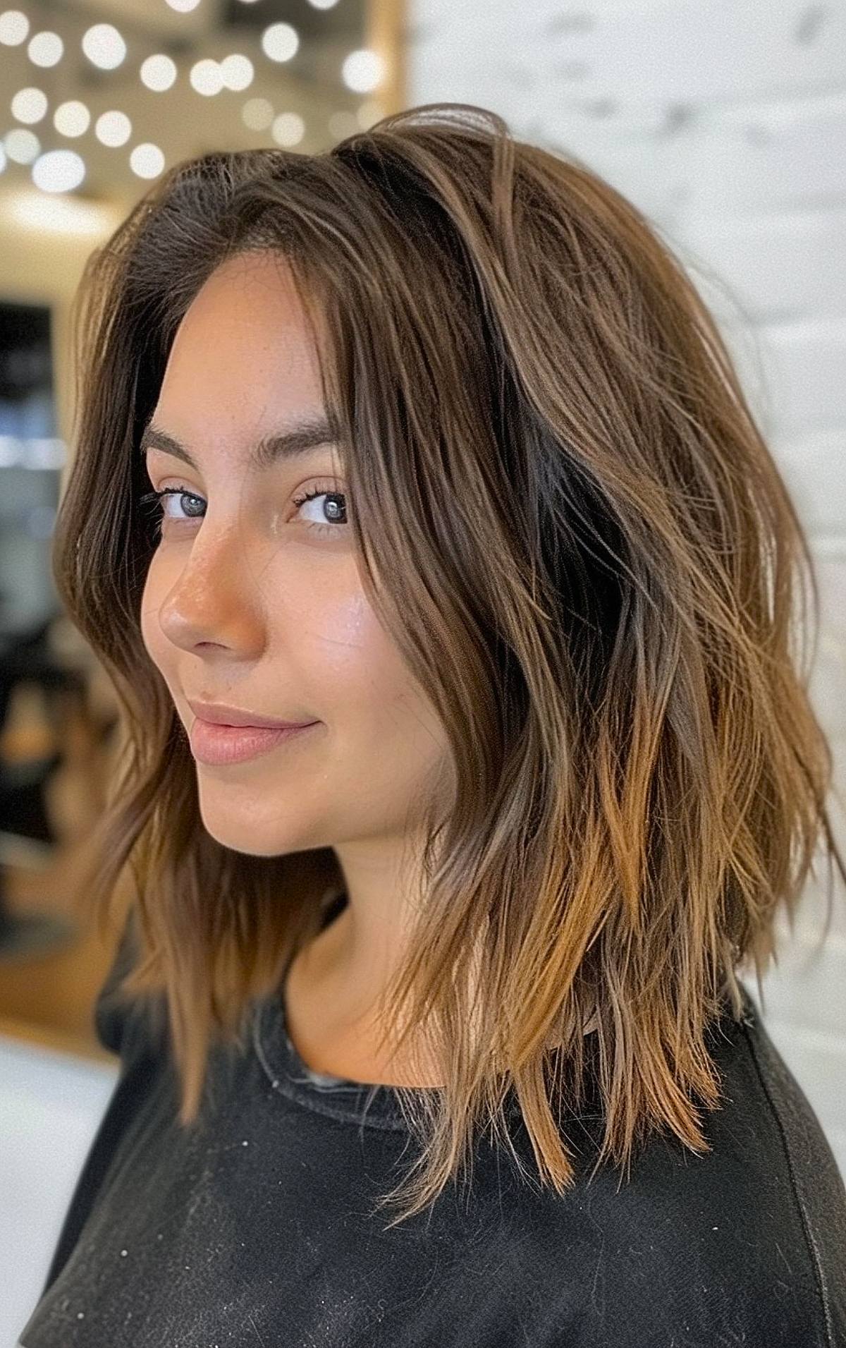 Long messy choppy bob with textured layers for a casual look