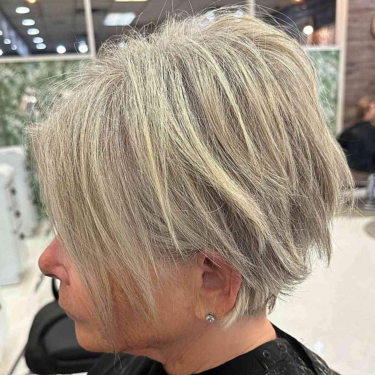 Long Messy Pixie Bob with Graduation on older women past their 50s