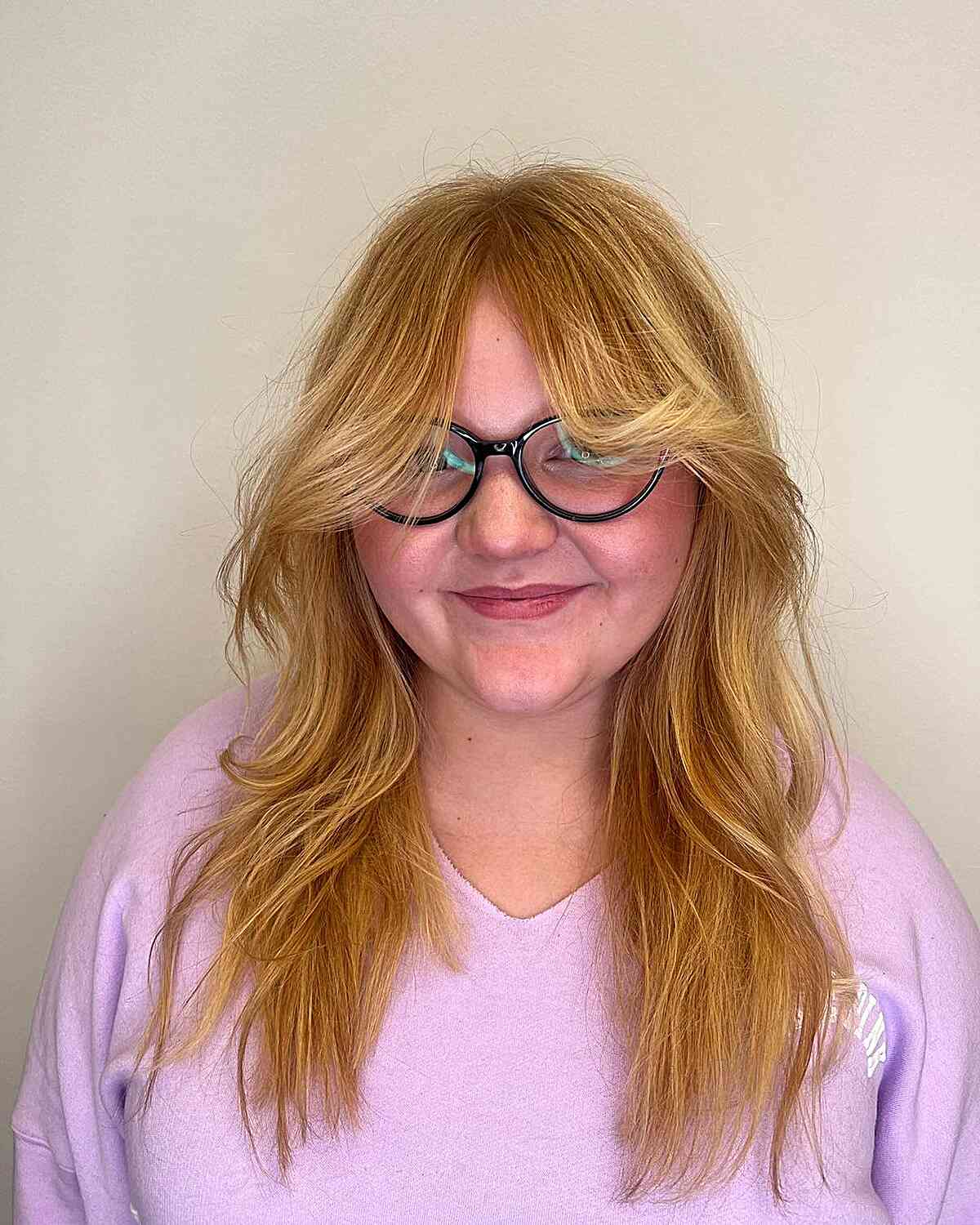 Long Natural Waves with Swoop Bangs for Round Faces