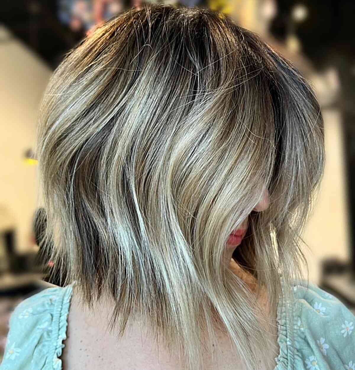 Long Neck-Length Stacked Bob with Choppy Ends