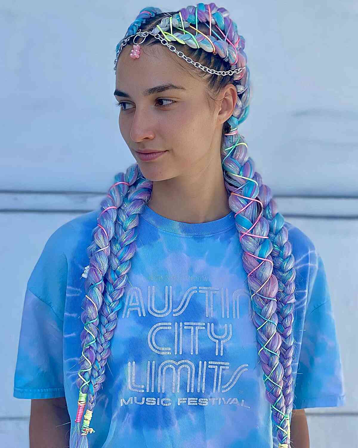 Long Pastel Rave Braids with Strings and Chain