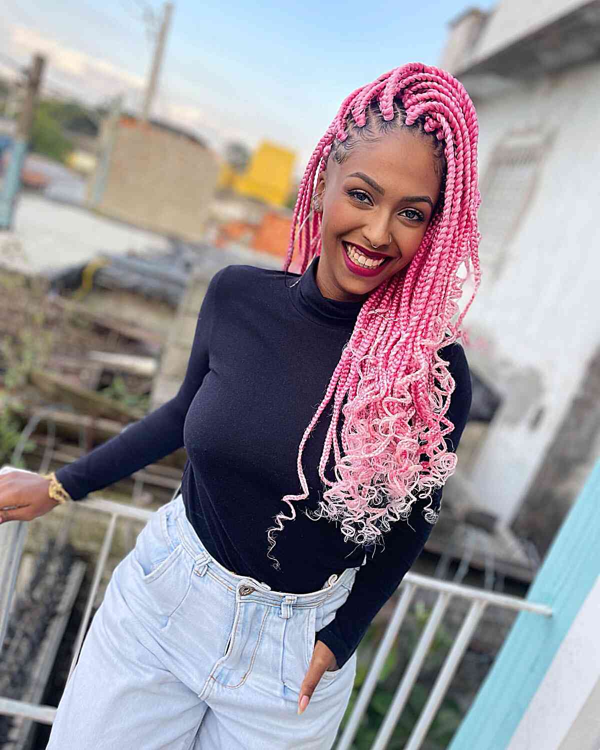 Long Pink Box Braids for black women with a gorgeous style
