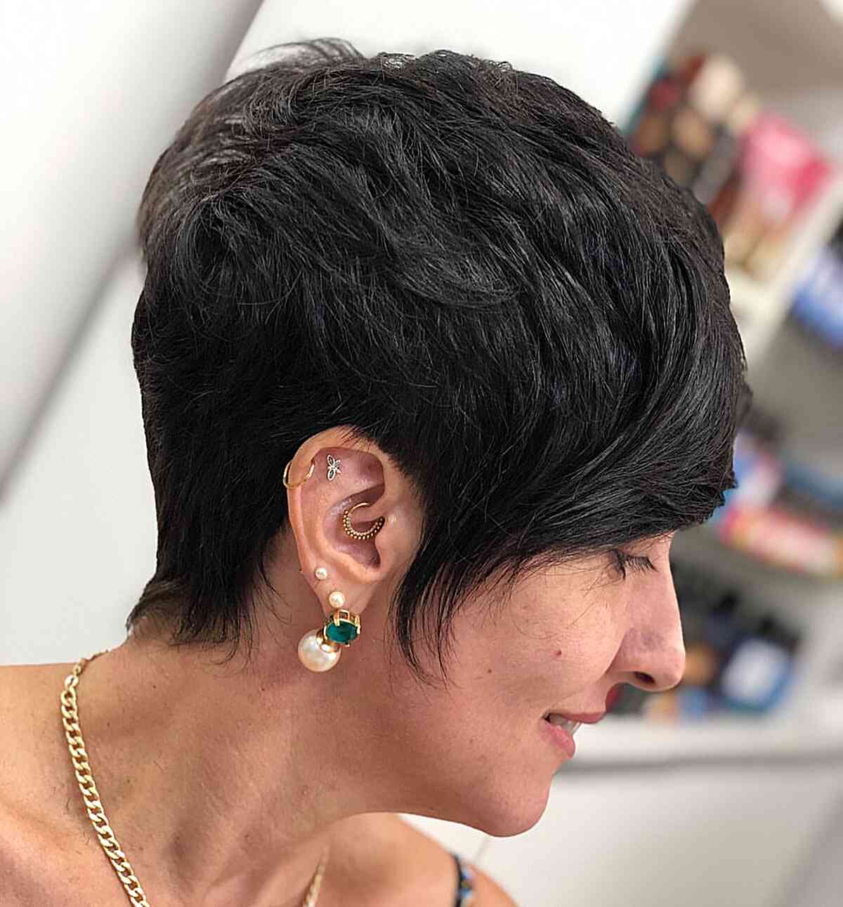 Long Pixie and Bangs for Older Women with Thick Hair