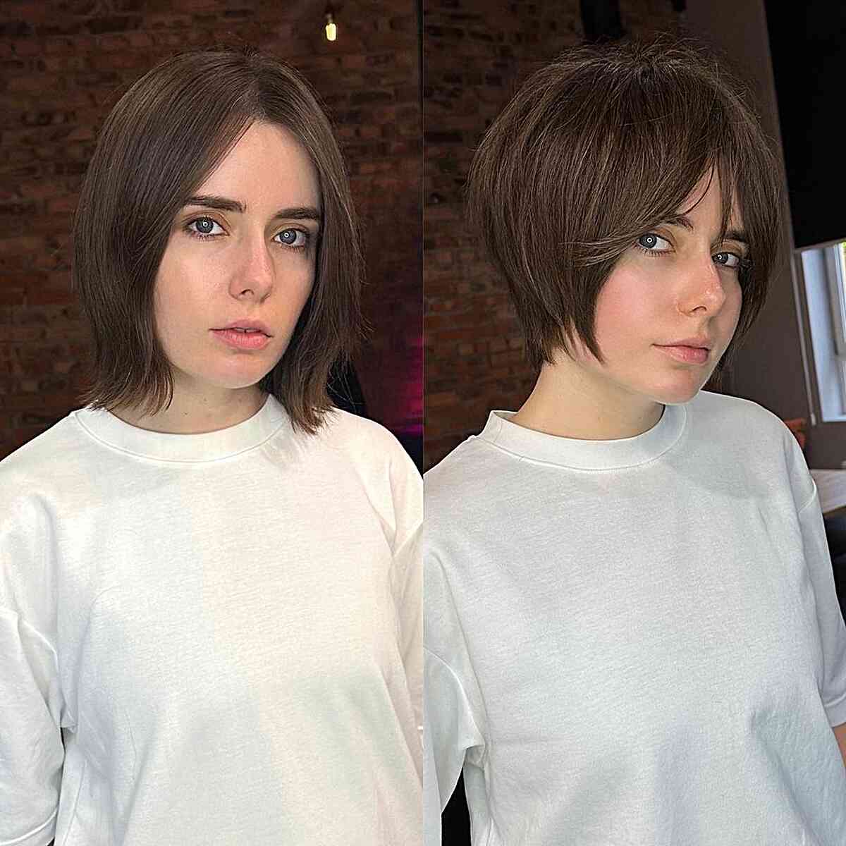 Long Pixie Bob with French Bangs for straight hair