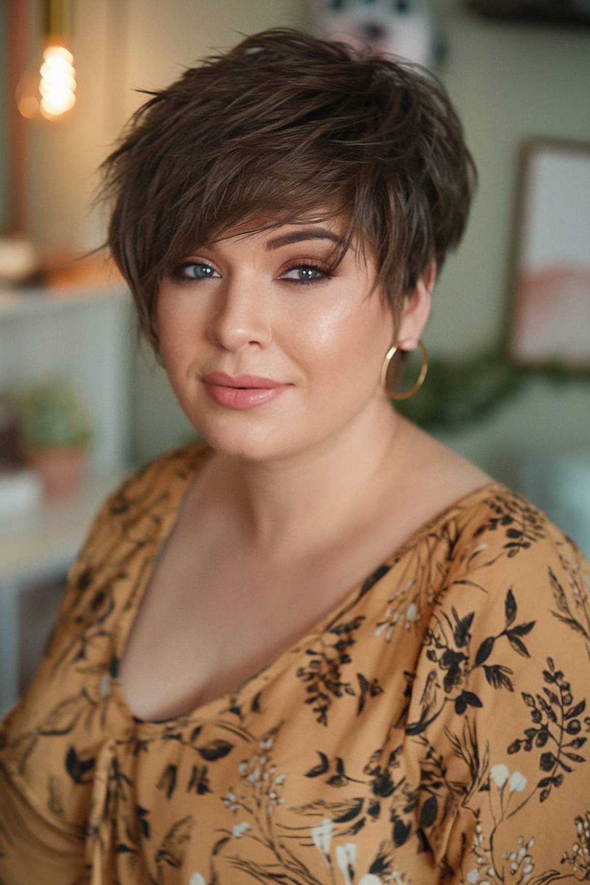 Long pixie cut for plus size women with face-framing length