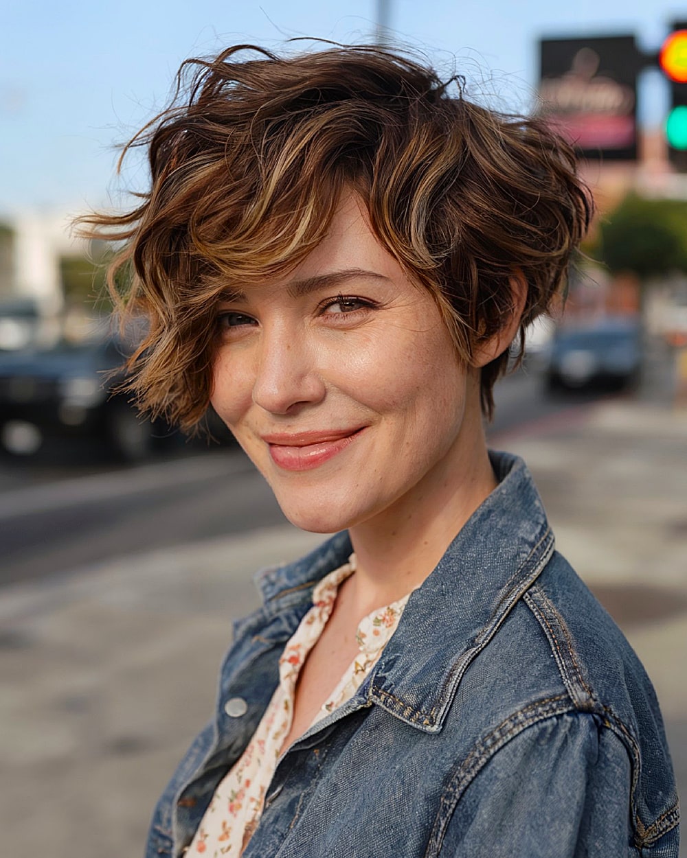 Messy long pixie haircut with tousled waves and dimensional balayage highlights