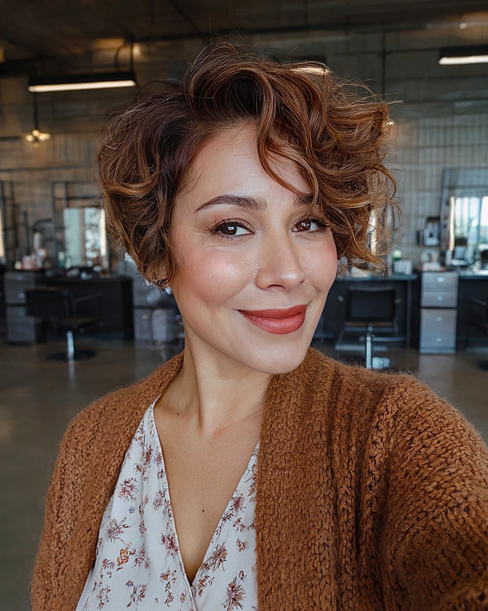 Wavy long pixie with tousled layers and side-swept fringe for textured volume