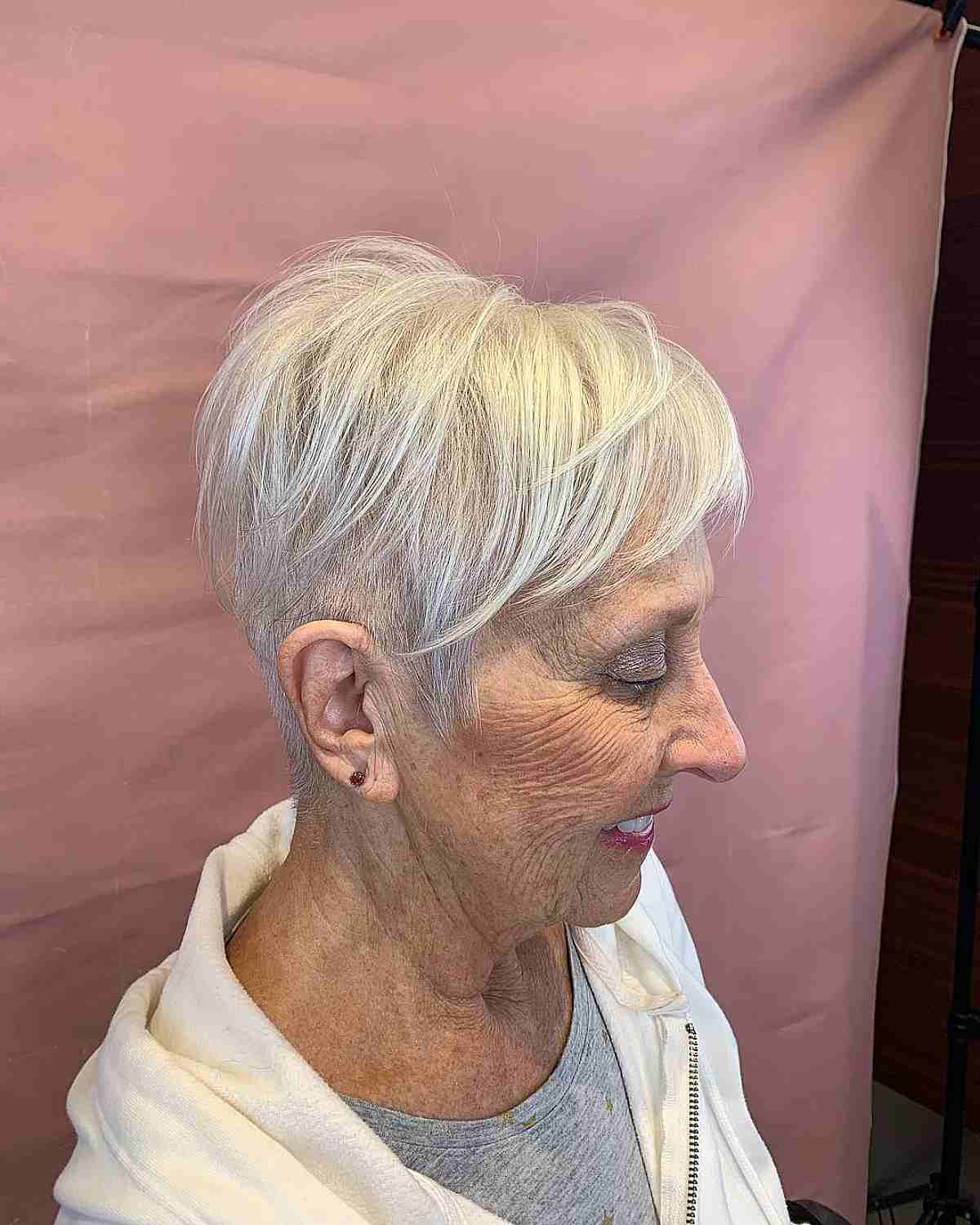 Long Pixie Undercut on Older Women with Thin Hair