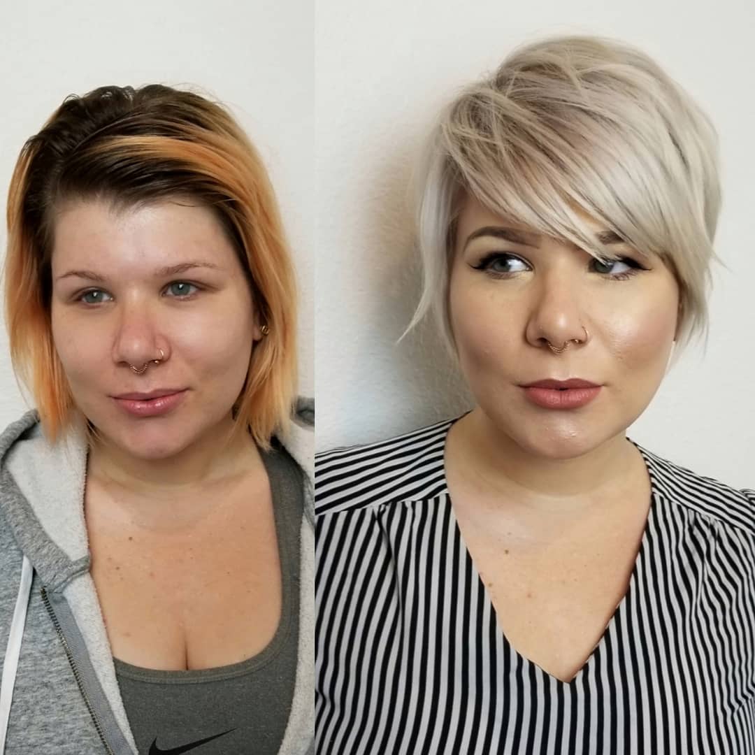 Long Pixie with Side Swept Bangs For Round Face Shape