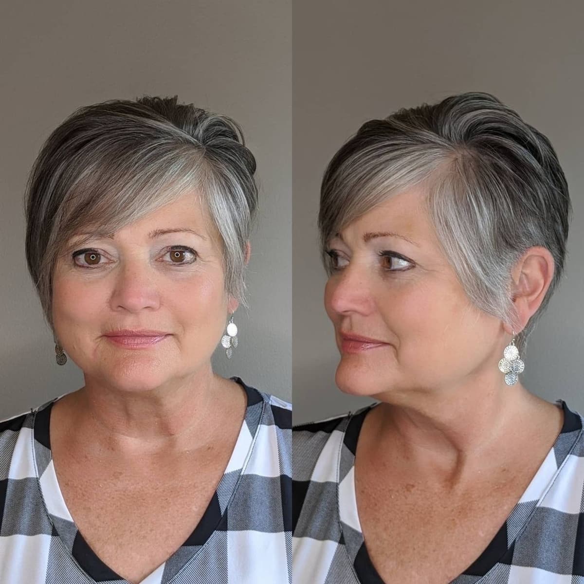 Long Pixie with Side-Swept Bangs for women over sixty