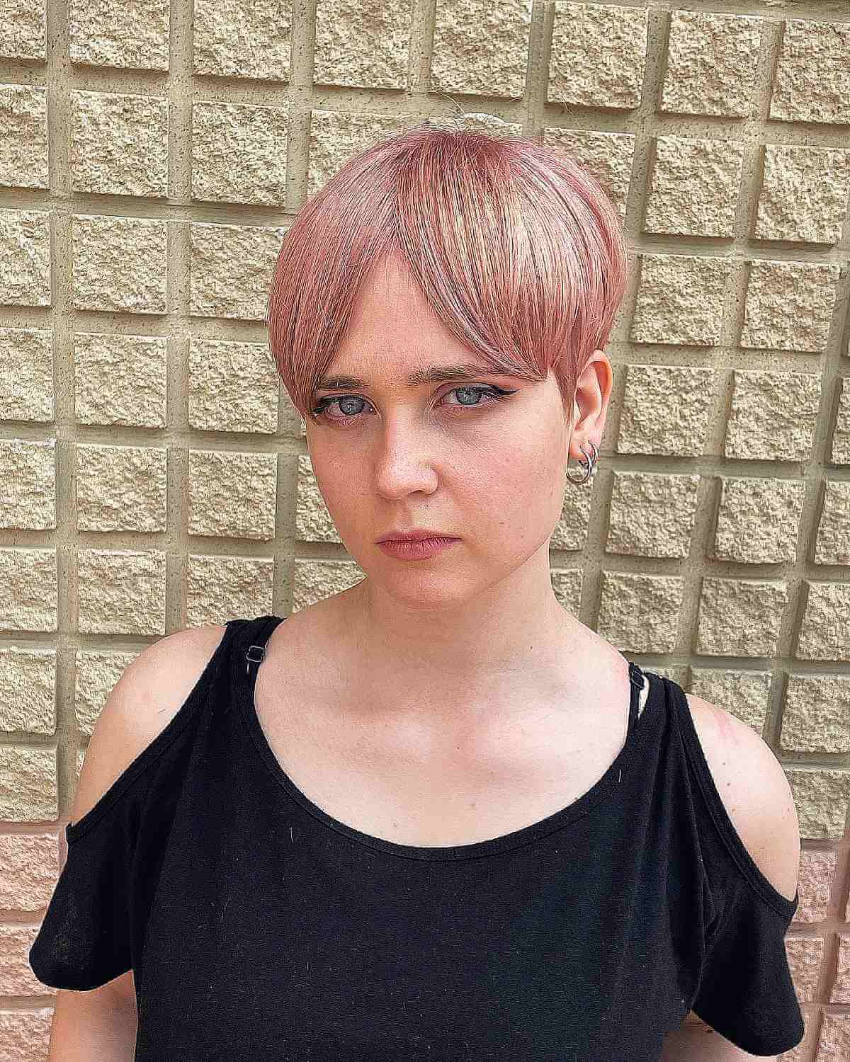 Long Rose Gold Pixie with Curtain Bangs