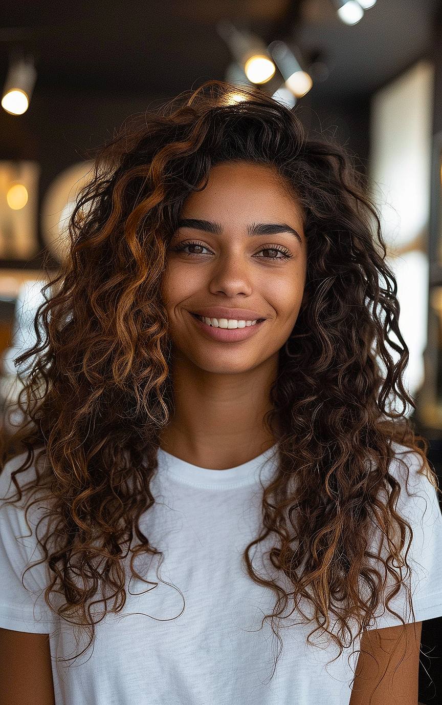 Long shag curly hair with no bangs for voluminous natural curls long hairstyles blog