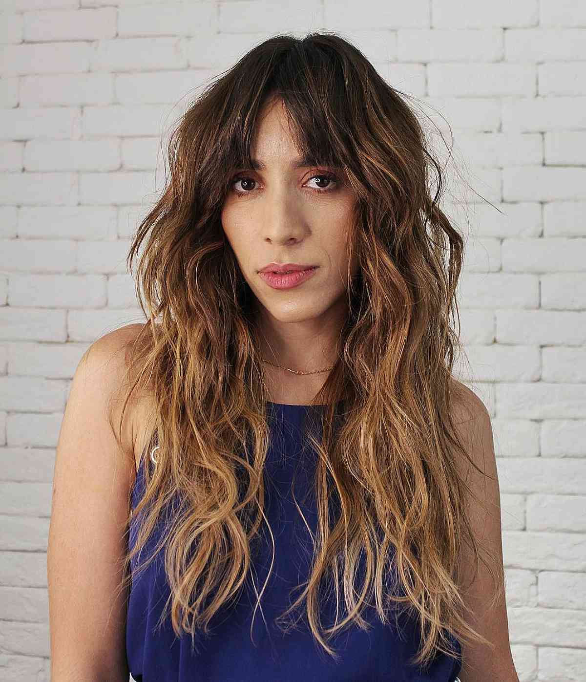 Trendy Long Shag Haircut with Highlights for Long Faces