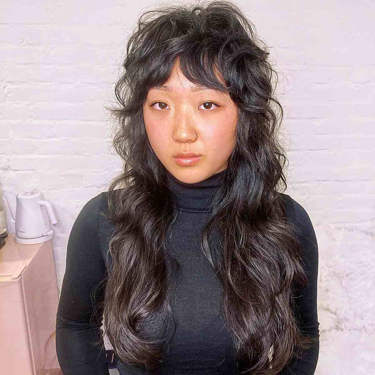 Long Shag with Crown Layers and Bangs for Thickest Hair