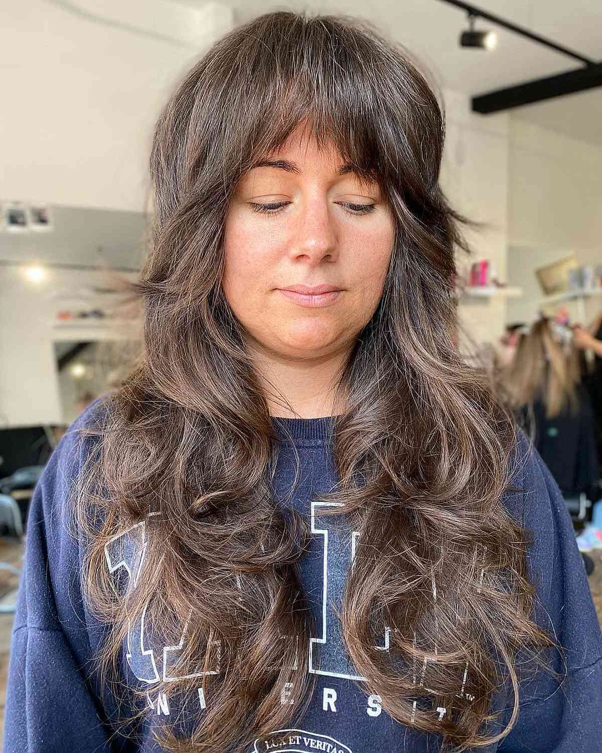 Long Shaggy Hair with Disconnected Layers and Bangs