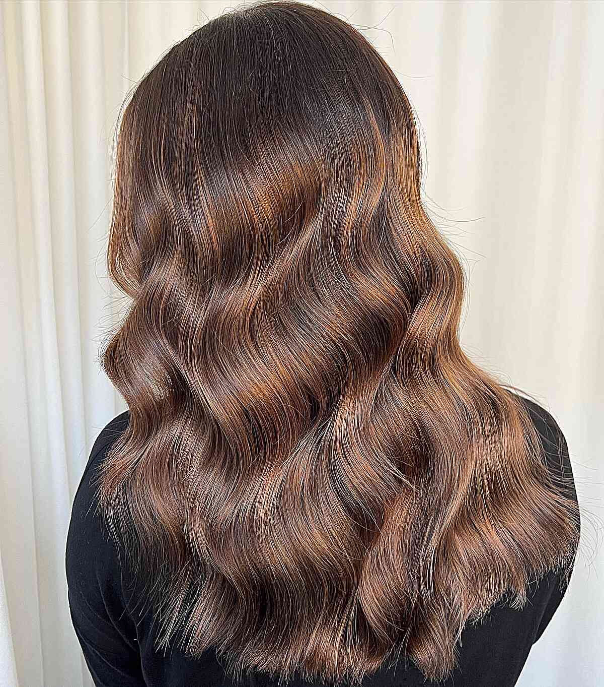 Long Shiny Brown Hair with Soft Waves