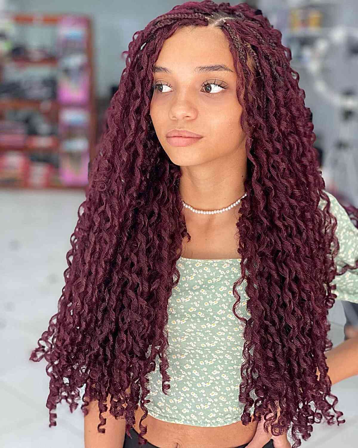 Long Side-Parted Burgundy Hair for African-American Women