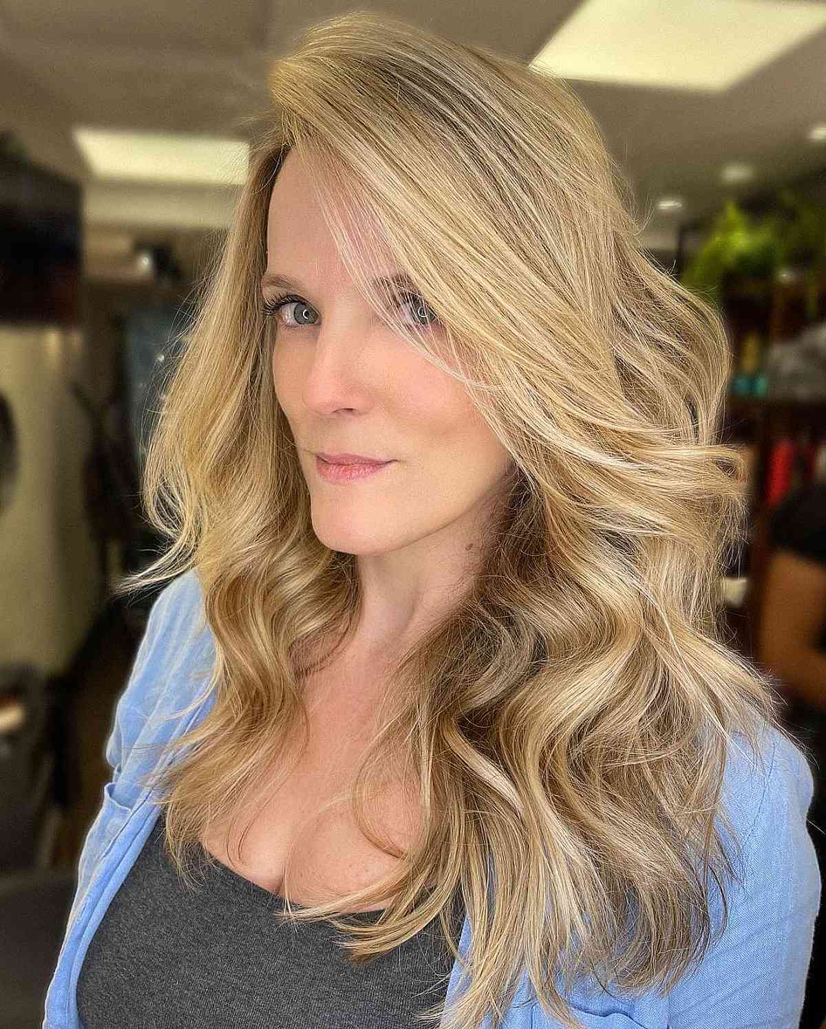 Long Side-Swept Hair with Layers for ladies 40 and up