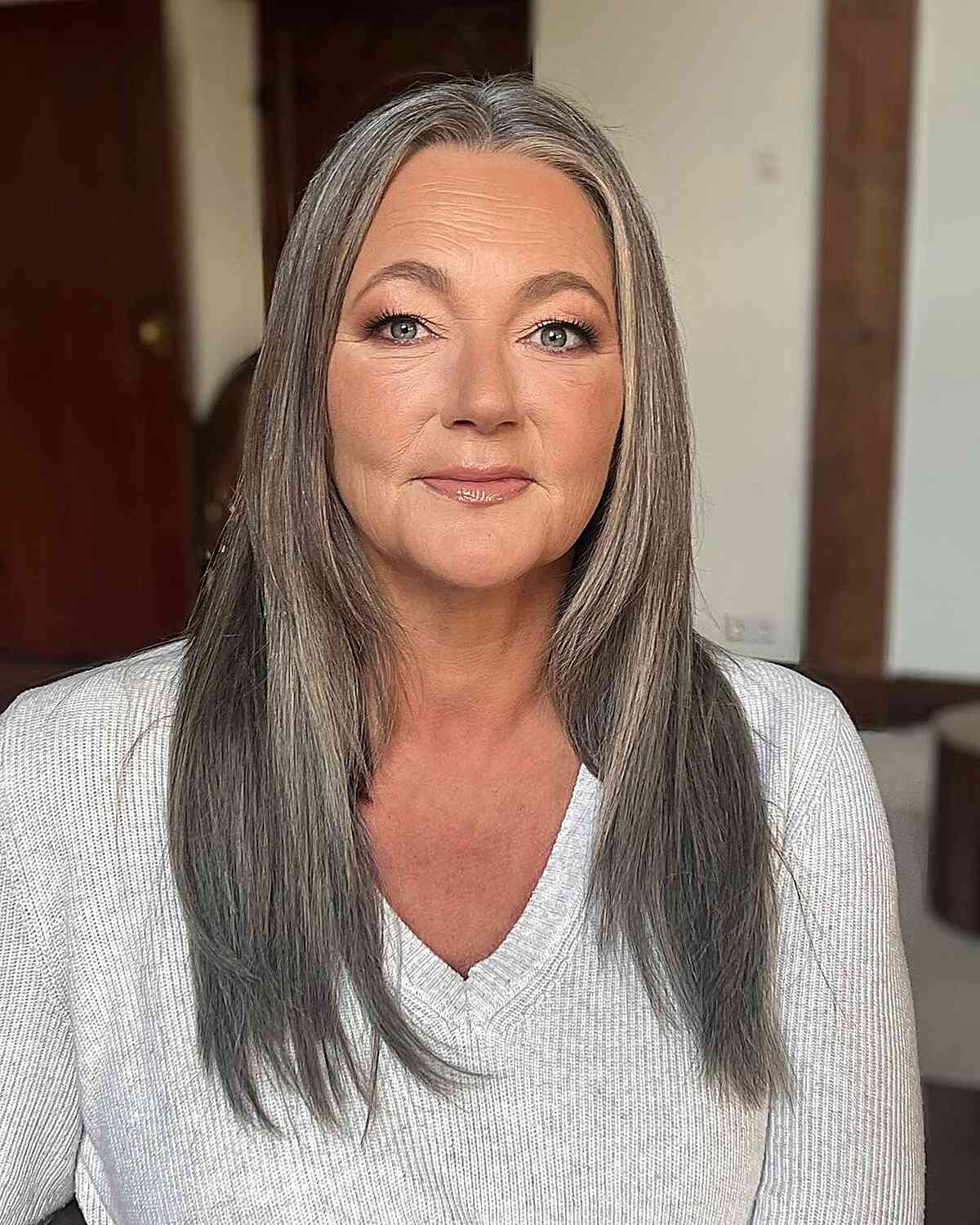 Long Silver Hair for 60-year-old Mother of the Bride