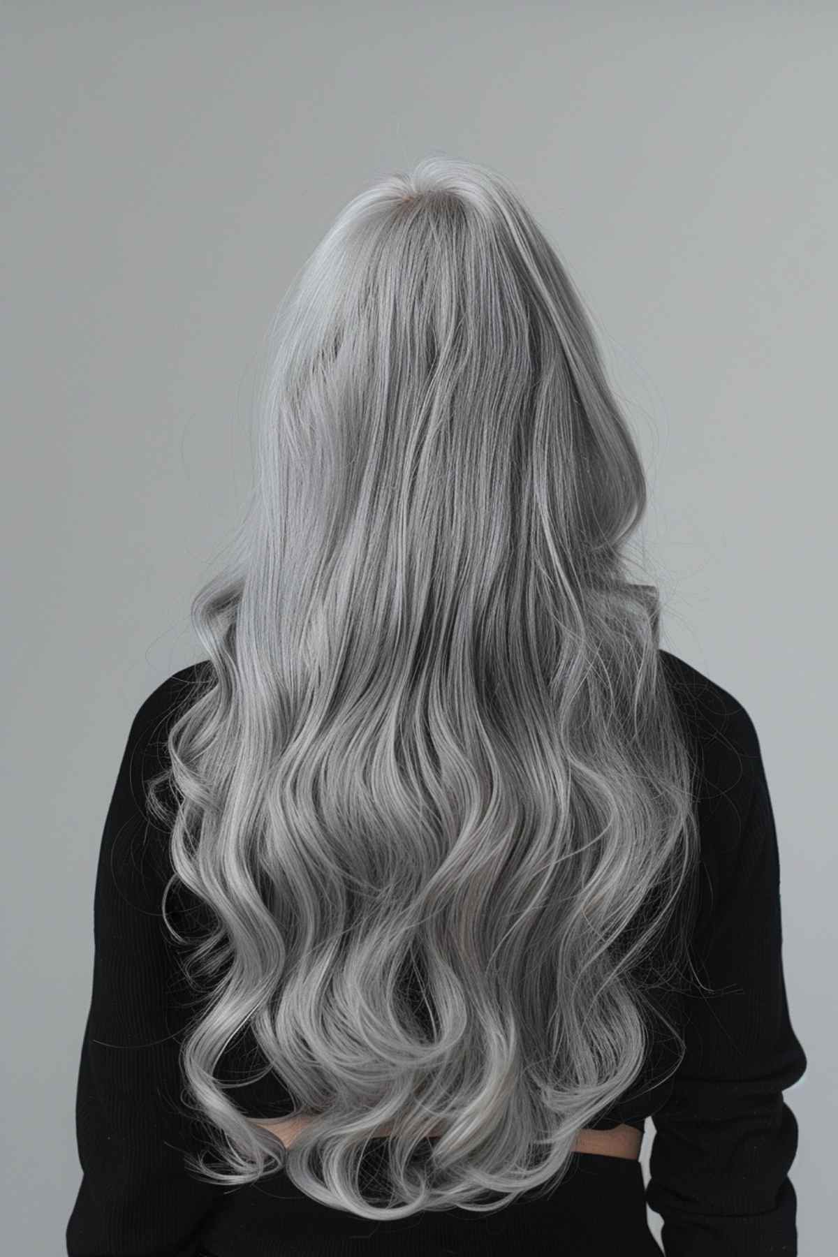 Long wavy silver hair color