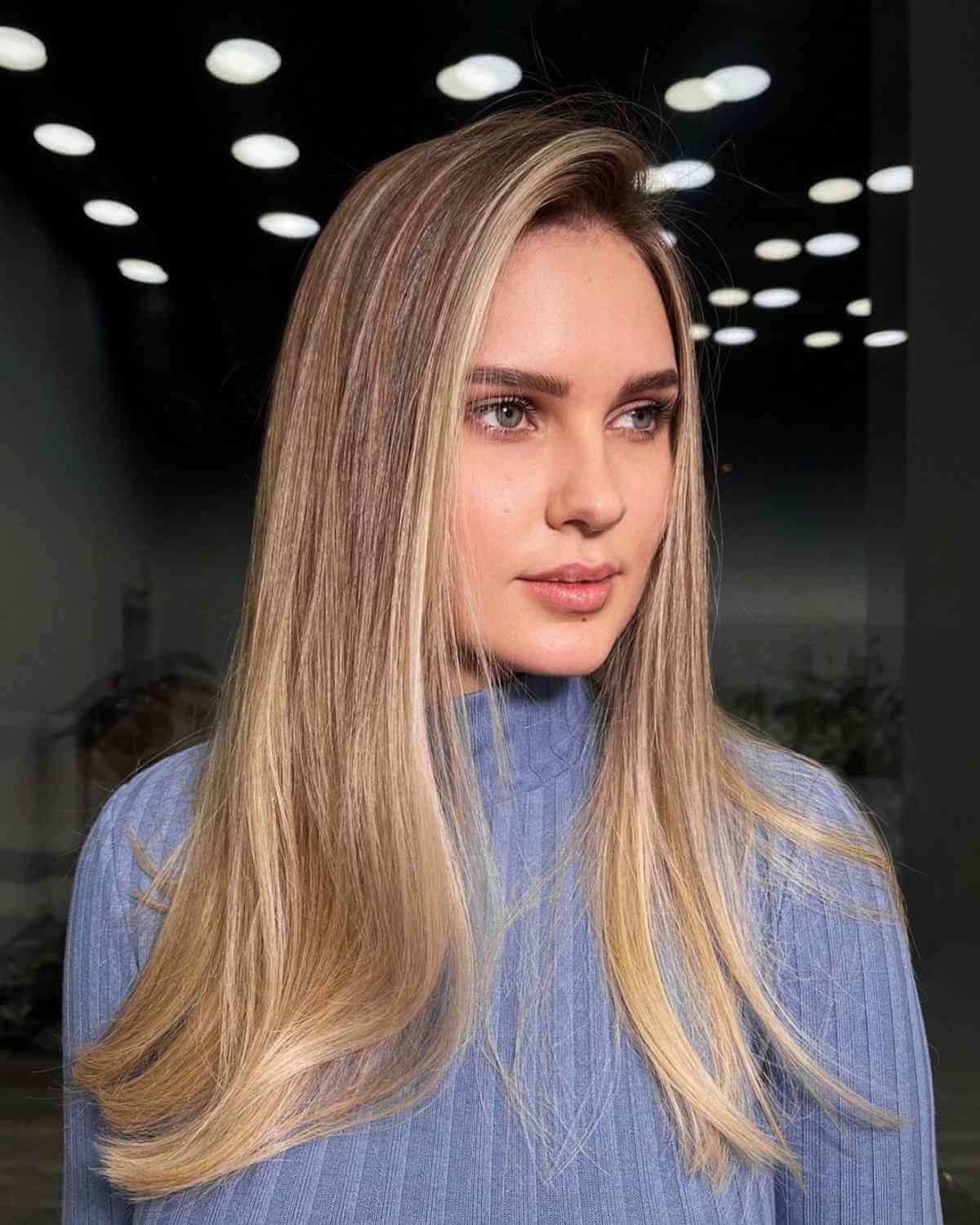 Long Straight Hair with a Deep Side Part