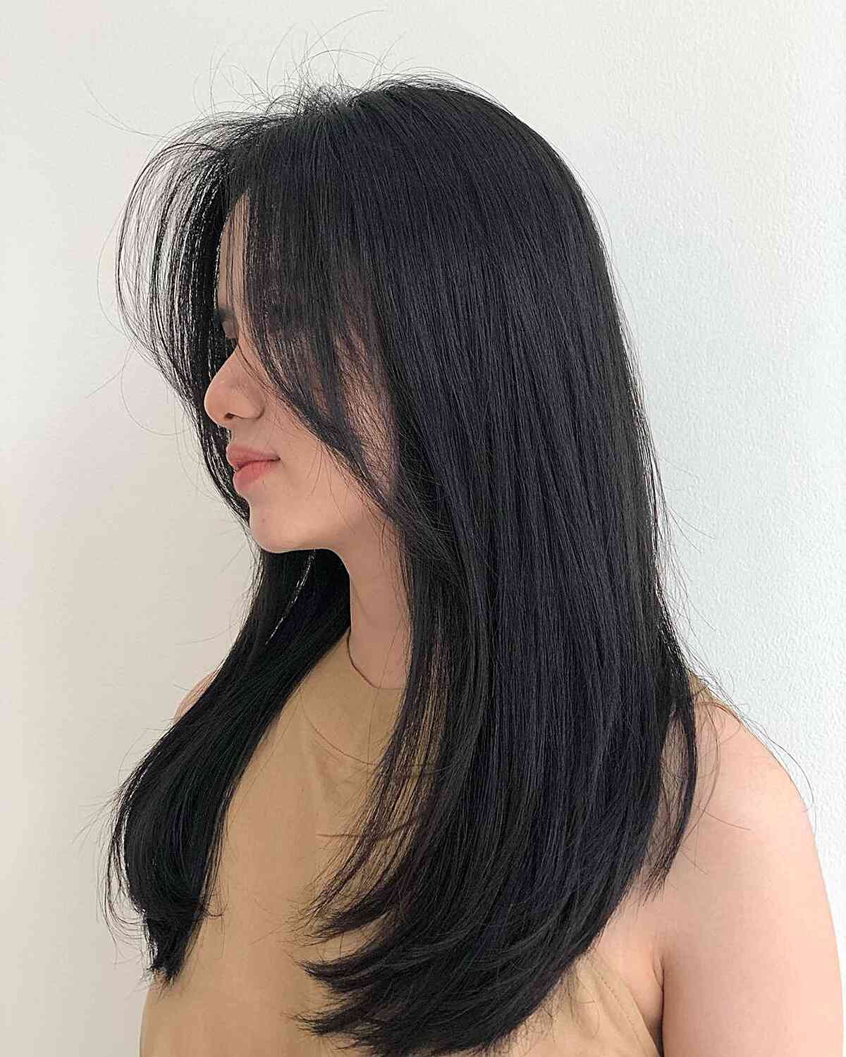 Long Straight Hush Cut Layers with Face Frame