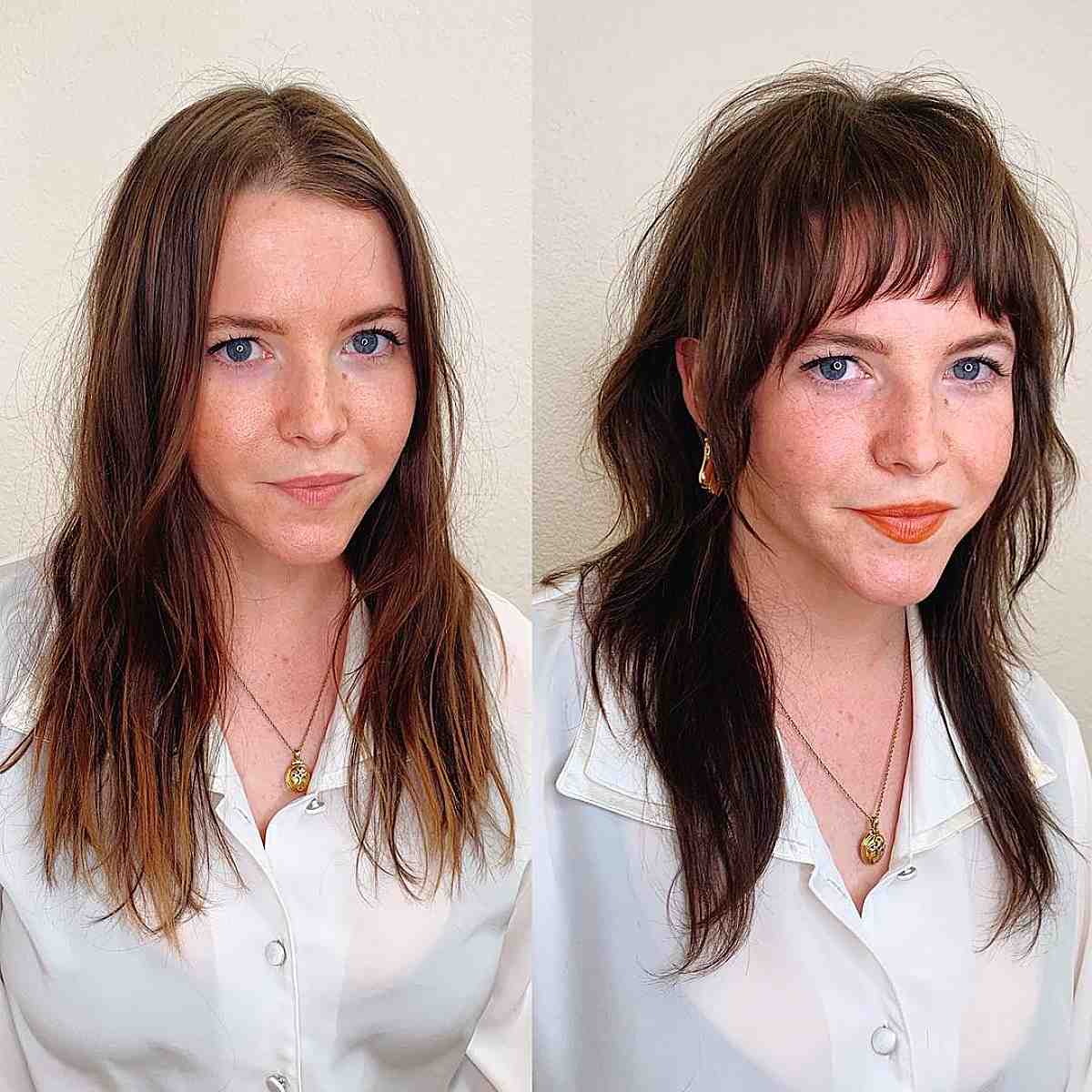 long straight razor cut hairstyle with bangs