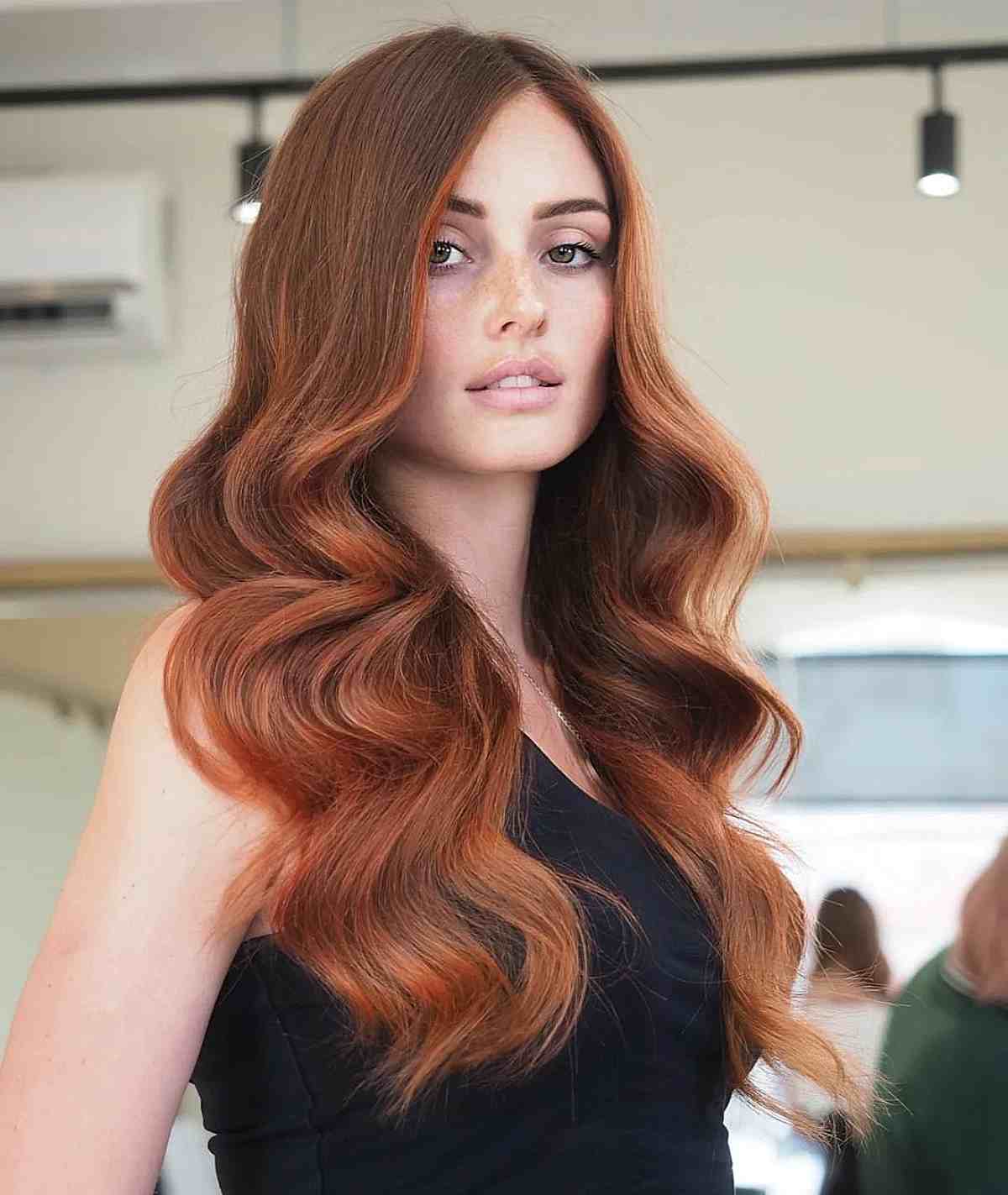 Long Stunning Copper Hollywood Waves