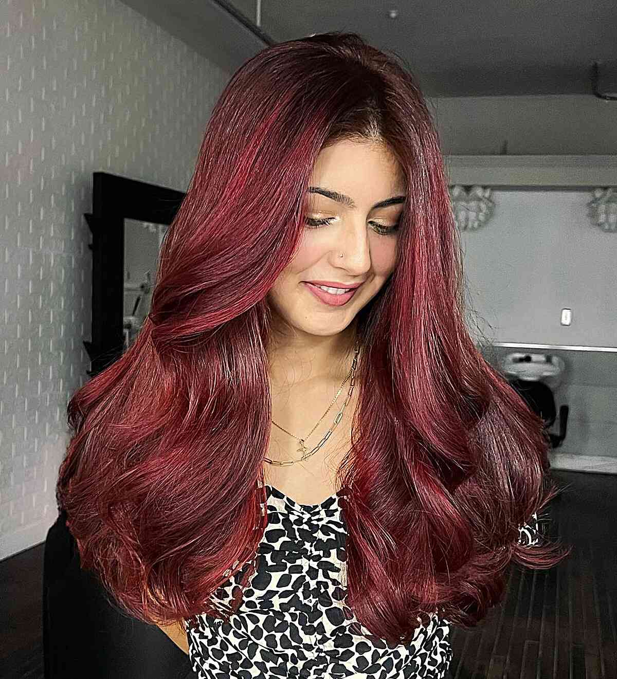 Long Thick Burgundy Hair with Layers