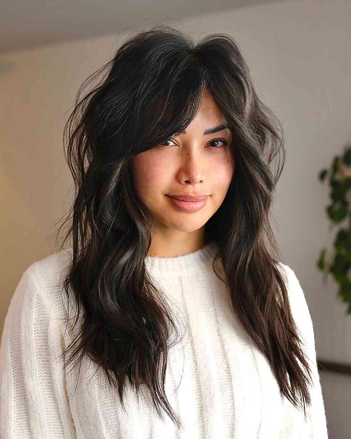 Long Thick Hair with Internal Layers and Bangs for ladies with fine hair