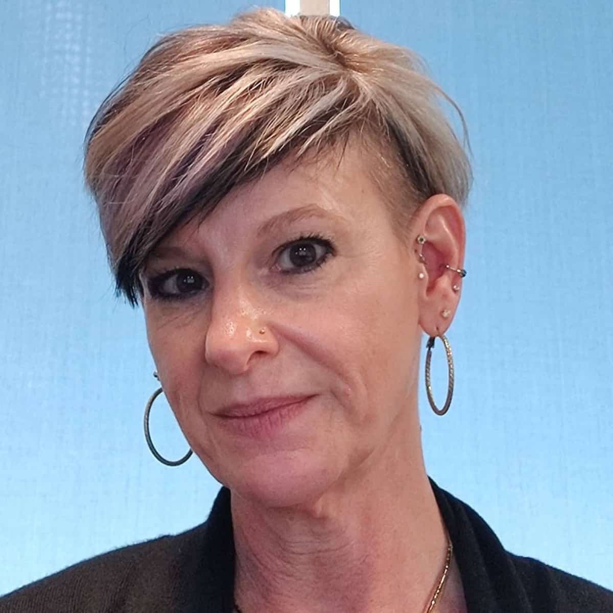 Long undercut edgy pixie for women 50 and up