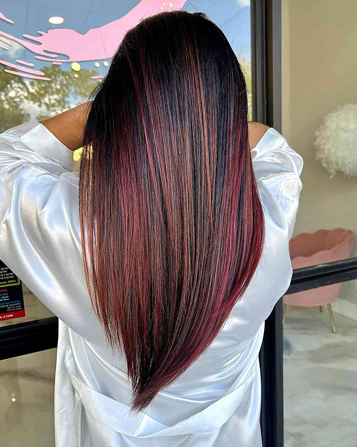 Long V-Cut Straight Hair Spicy Dark Copper Ombre